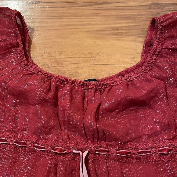 Bebe Red Sparkly Lace Top Small (fits XS) - Picture 4 of 5